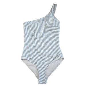 Adore She Womens Sz S One Piece Swimsuit One Shoulder Blue White Striped
